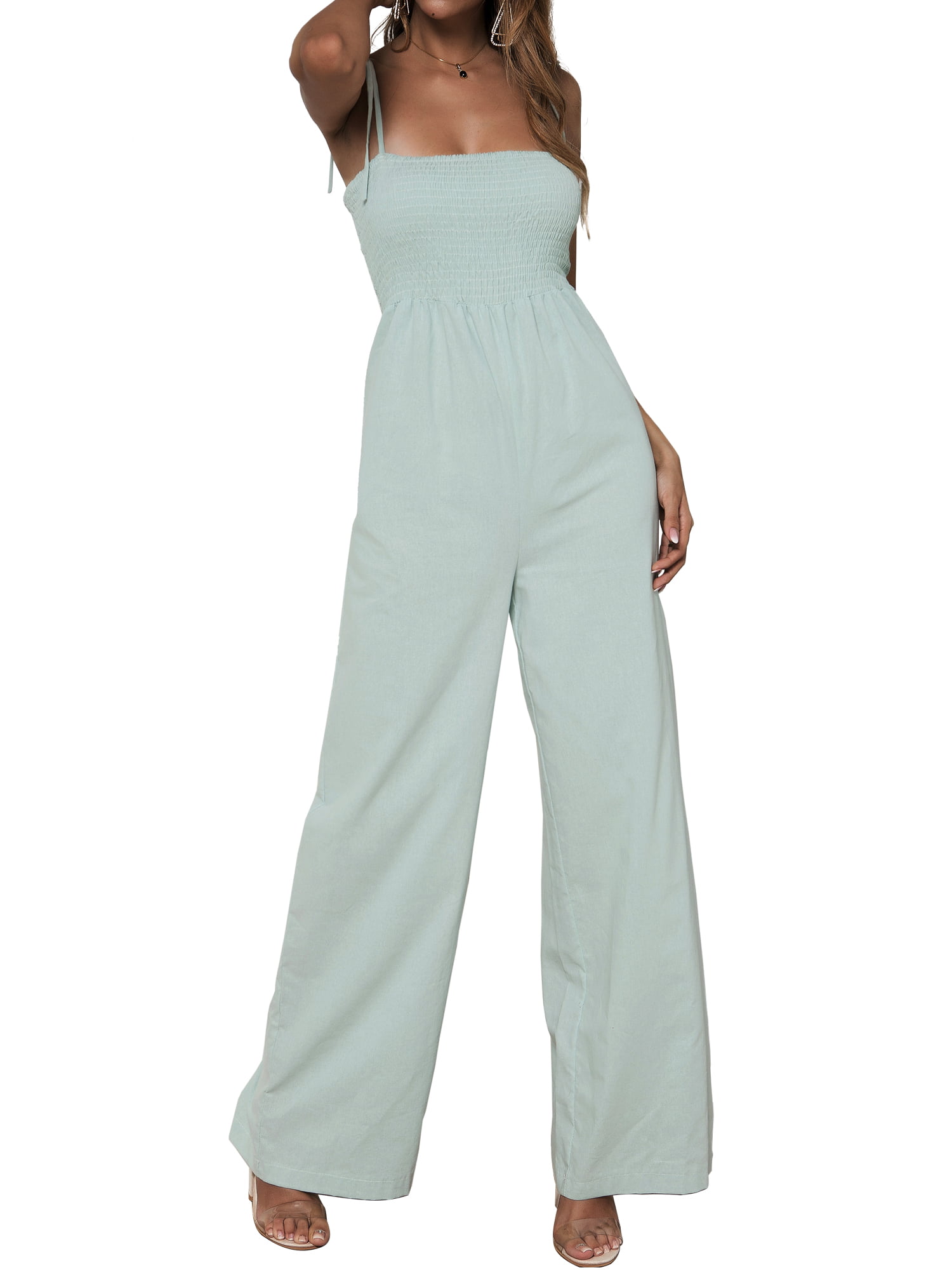 Womens Straps Zipper Holiday Soft and comfortablet Ladies Long Beach Jumpsuit 