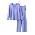 thumbnail image 5 of Lilgiuy Womens Knit Pajamas Set Solid Color V Neck Long Sleeve Pj Set Matching Outfits Top and Pant Leisurewear Casual Sweatsuits for Work School, 5 of 5