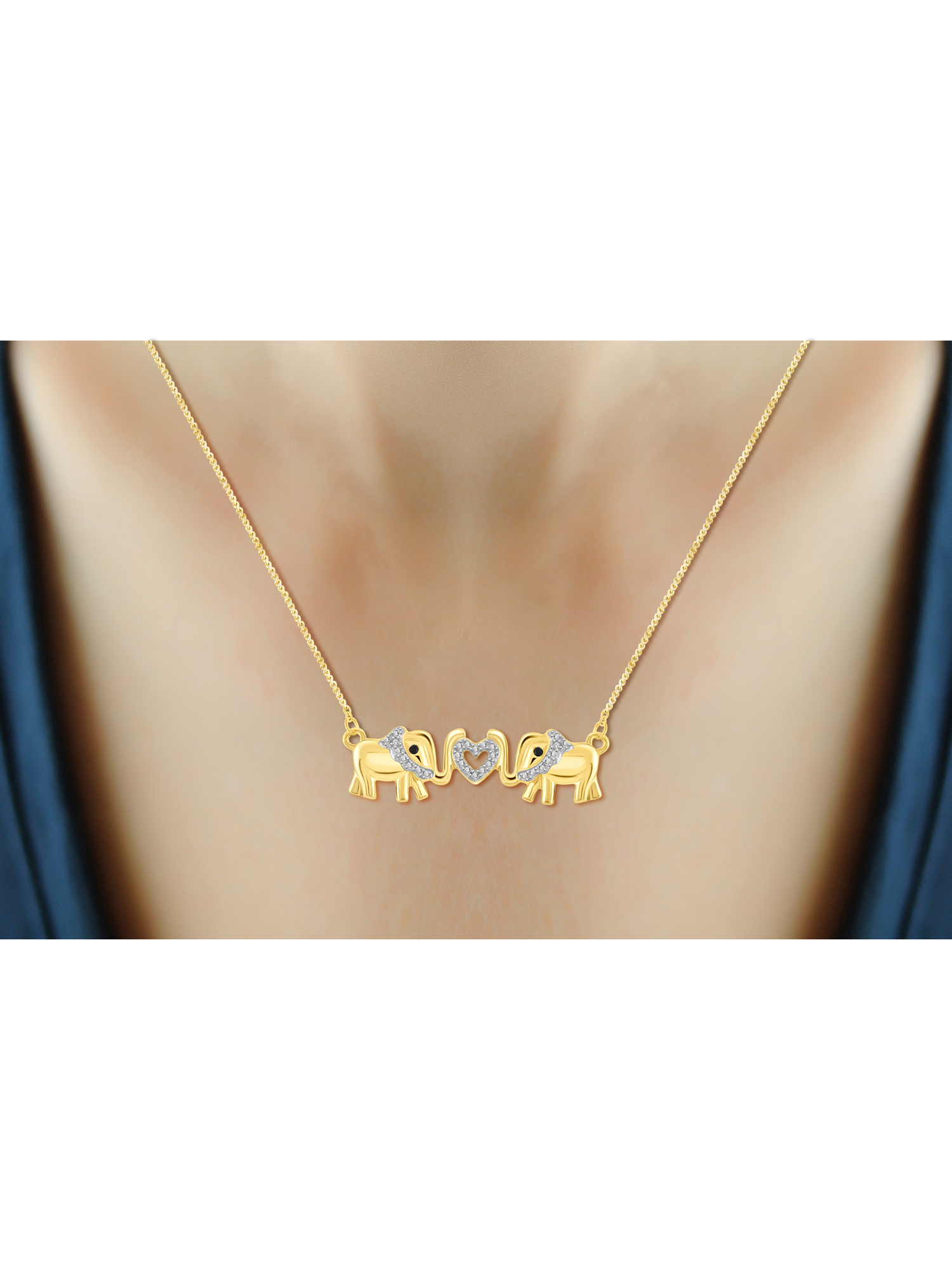 JewelersClub Black And White Diamond Accent 14kt Gold-Plated Elephant Pendant, 18"
