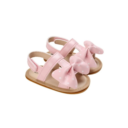 

PDYLZWZY Infant Baby Girls PU Leather Sandals Dots Bowknot Princess Shoes Non-Slip Infant First Walkers Pink 6-12 Months