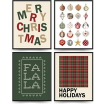 Hieng Vintage Christmas Wall Art Prints Set of 4, Retro Christmas Trees Poster, Winter Holidays Gift Print Decor for Gallery, Living Room, Bathroom (Unframed)