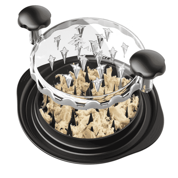 Chicken Shredder Tool with Clear Cover – Twist-Style Meat Shredder, Non-Slip Base, Dishwasher Safe, Black