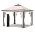 thumbnail image 4 of Costway 11'x11' 2-Tier Pop-Up Gazebo Tent Portable Canopy Shelter Carry Bag Mesh Beige, 4 of 11