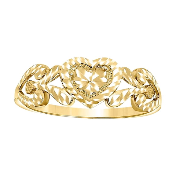 14k Yellow Gold Womens Floral Love Heart Ring 7x1.8mm Wide Statement Ring for Women - 1.6 Grams