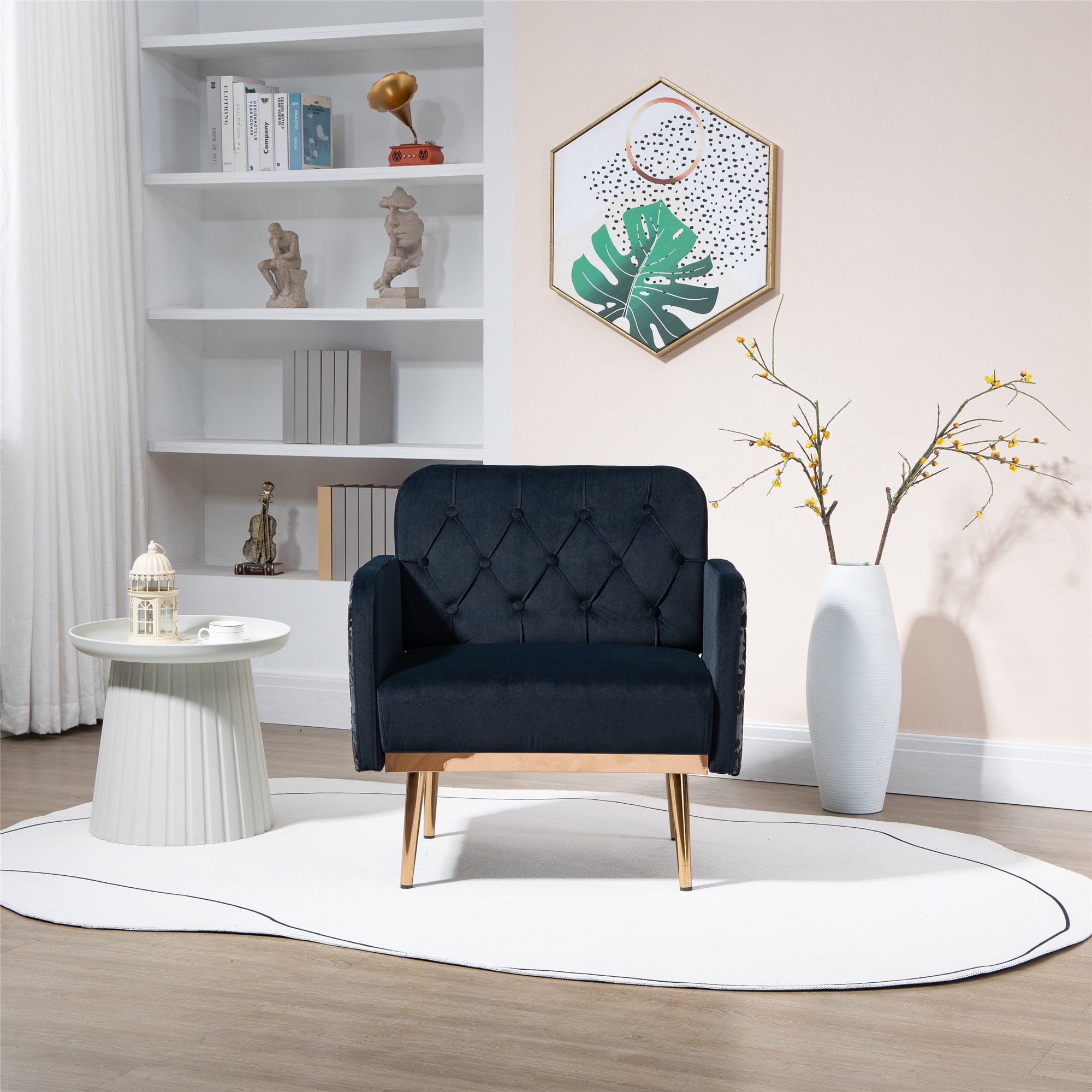 Accent Chair, Velvet Accent Chair with Arms and High Back, Modern Button Tufted Upholstered