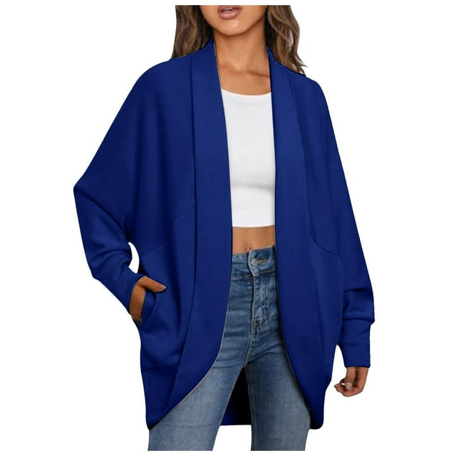 FAIWAD Womens Open Front Cardigan Long Sleeve Knit Plus Size Lightweight Sweater Coat
