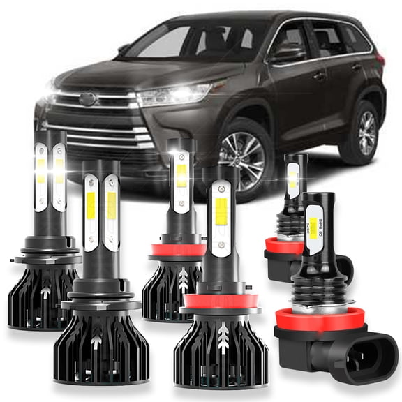 BMZONCC For Toyota Highlander 2014-2019 6x LED Headlight Fog Light Bulbs Combo Kit 6000K