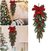 Christmas Teardrop Swag for Front Door - 21.6 Inch Artificial Pine Garland with Pinecones, Red Berries Christmas Balls,Festive Indoor Outdoor Decor for Door,Wall, Staircase Holiday Home Decorations