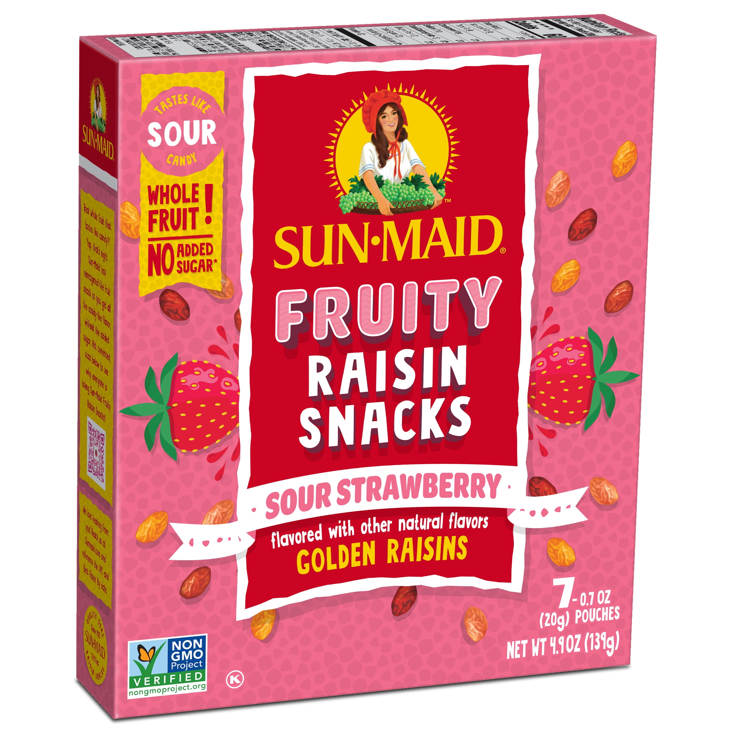 Sun-Maid Fruity Raisin Snacks Sour Strawberry 7-Count Box/.7oz Pouches