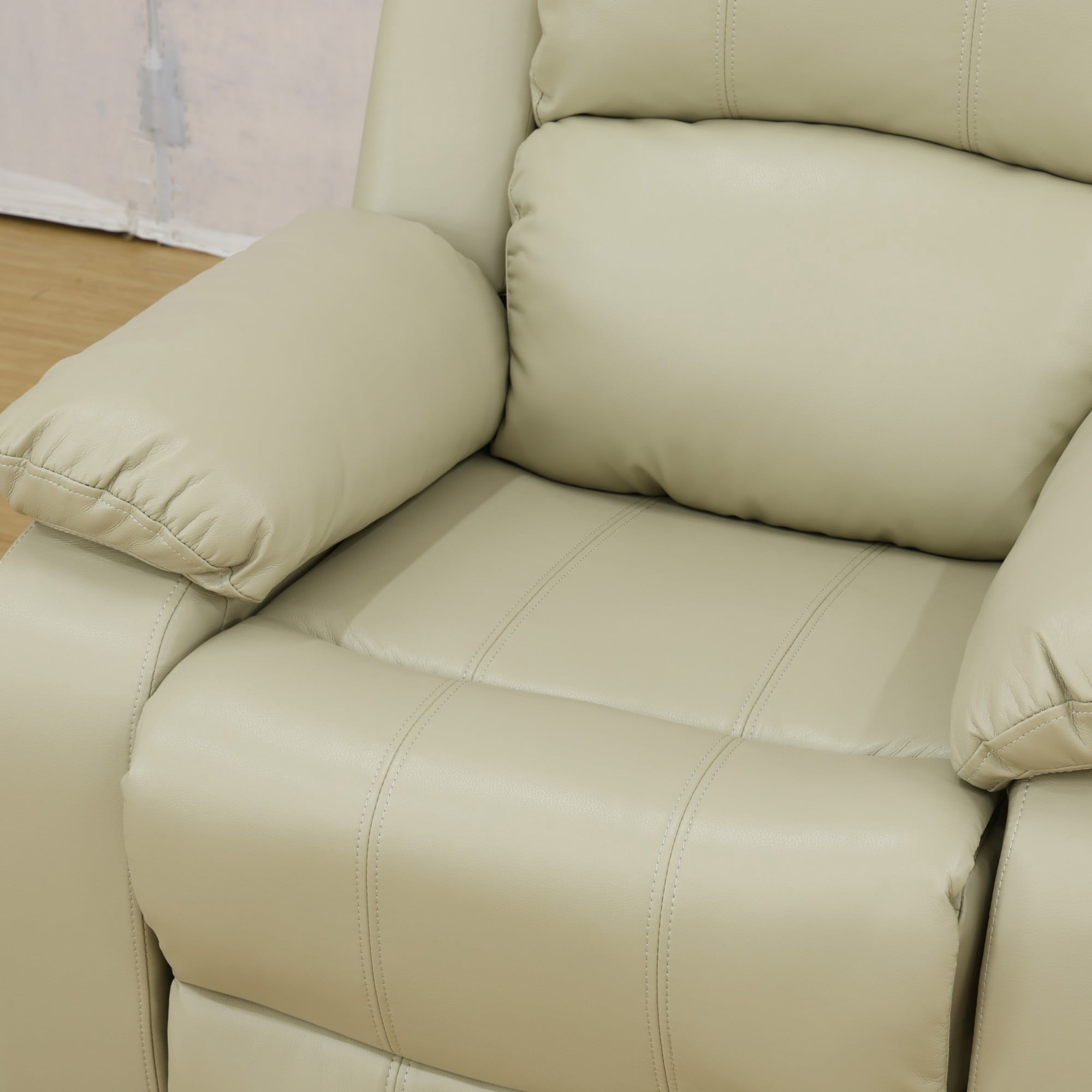 Gewnee Beige 3-Seater Sofa with Console & Cup Holders, Air Leather & High-Elastic Sponge, Adjustable Recline, Perfect for Living Rooms