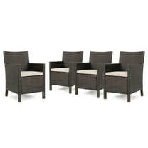 Emanuel Outdoor Wicker Dining Chairs with Cushions, Set of 4, Multibrown, Light Brown