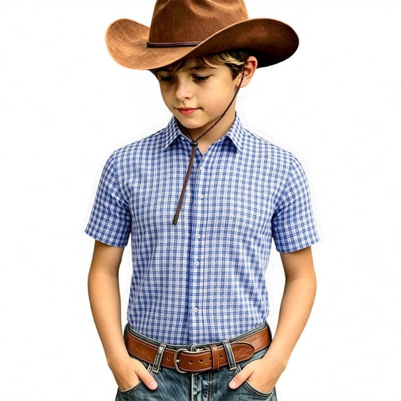 JAJAHO Boys Button Down Shirt Short Sleeve Plaid School Uniform Button Up Shirts Kids Teen Boy Summer Clothes 5-14Y Comy Tops