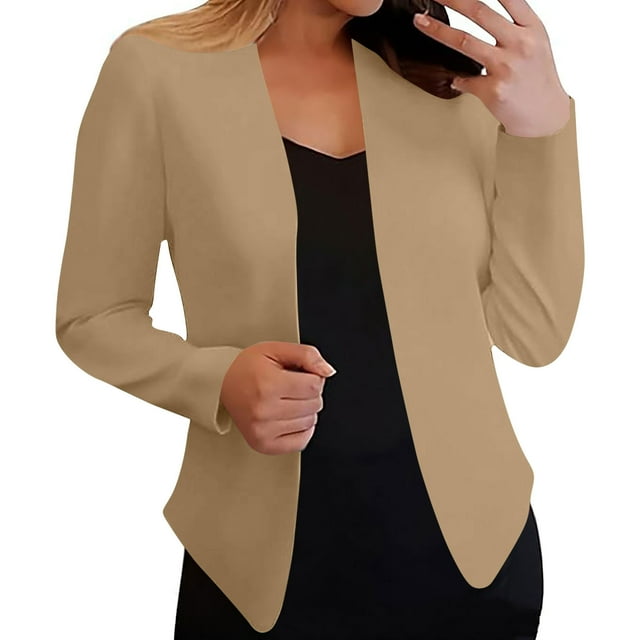 Hauts Basiques pour Femmes Mode Blouses Couleur Unie Manches Longues Col en V Veste Décontractée Khaki P