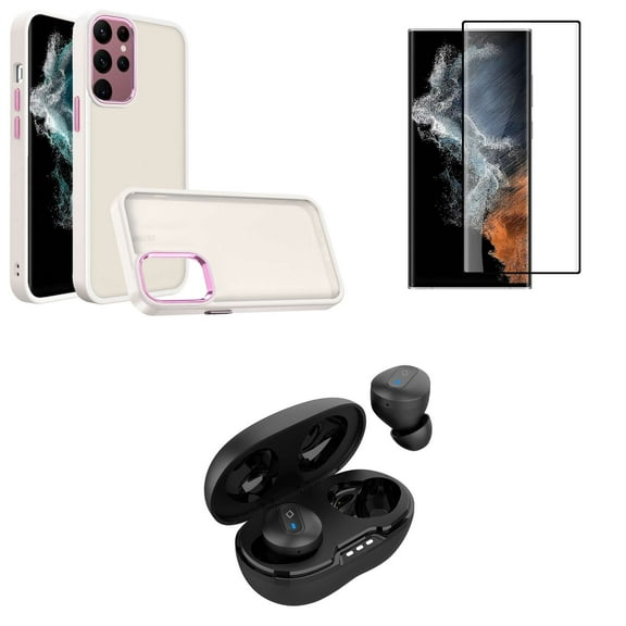 BD Accessories for Samsung Galaxy S23 Ultra Case - (Beige/Pink) Slim Hybrid TPU Frosted Protection Cover with Screen Protectors, Premium Wireless Earbuds, TWS with Charging Case