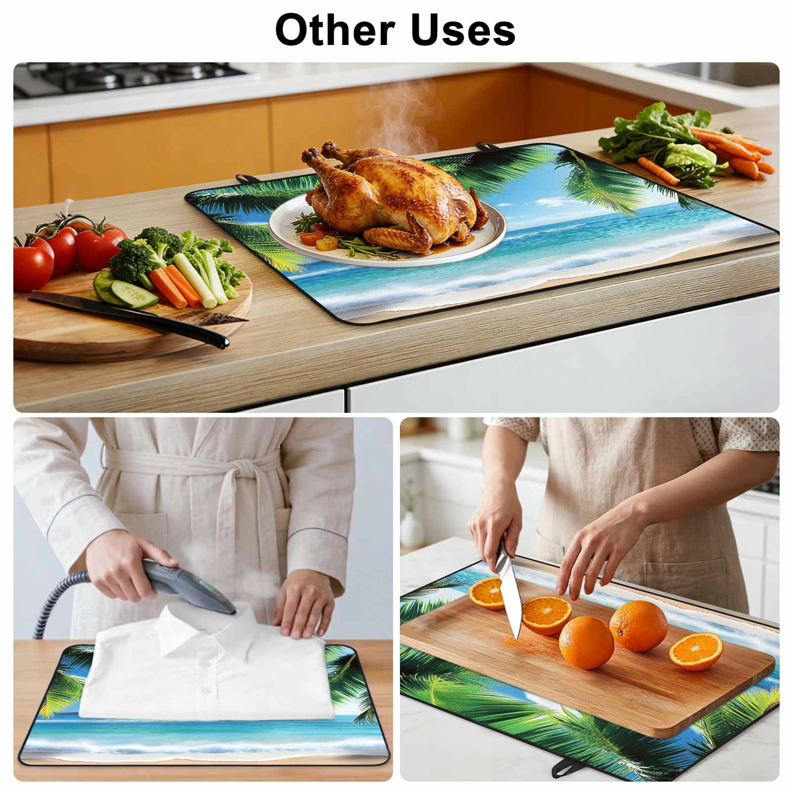 Beach Ocean Waves Stove Top Cover for Electric Stove, Heat-proof & Non Slip Glass Top Stove Cover Protector, Summer Tropical Palm Tree Leaves Kitchen Flat Cooktop Rubber Mat 24x21 Inches