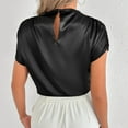thumbnail image 7 of Qulqfy Work Blouses for Women Black Cropped Satin Silk Petite T-Shirt Short Sleeve Shirt Womens Trendy Tops L, 7 of 7