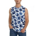 thumbnail image 2 of Lsque Blue Ink Flowers Print Men's Cotton Blend Sleeveless Muscle Shirts (S-3XL)- Moisture Wicking, Odor Protection, UPF 30+,XX-Large, 2 of 8