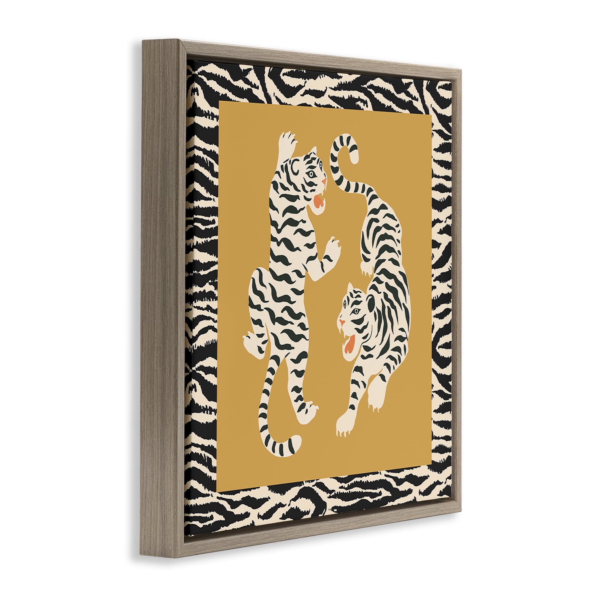 Stupell Industries Boho Twin Tiger Stripes Brown Framed Floater Canvas Wall Art, design by Karolina Sato