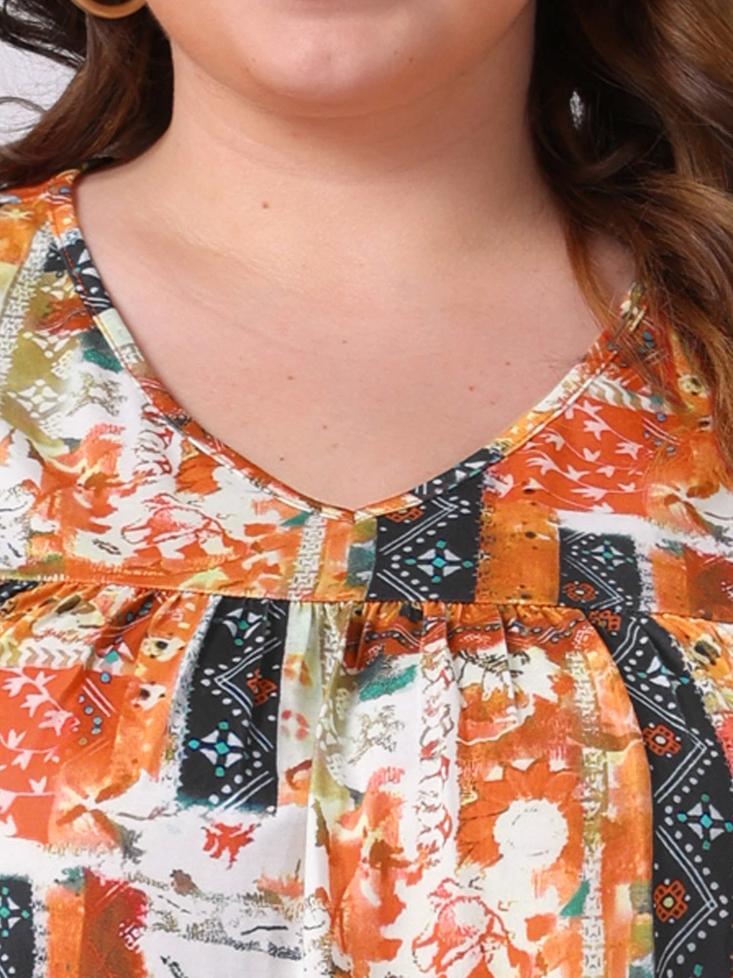 DARING DIVA Women's Plus Ruffle Boho Floral T Shirt 4X Orange