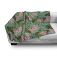 thumbnail image 2 of Luau Soft Flannel Fleece Throw Blanket, Exotic Illustration of Leaves and Pastel Tone Plumeria Flowers Repeated, Cozy Plush for Indoor and Outdoor Use, 50" x 60", Teal Green, by Ambesonne, 2 of 5