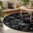 thumbnail image 3 of Round Rugs 5Ft, Butterfly Botanical Round Area Rug Washable Indoor Throw Carpet, Black Summer Plants Line Art Soft Non Slip Circle Rug for Cabinet Bathroom Home Decor Aesthetic, 3 of 8
