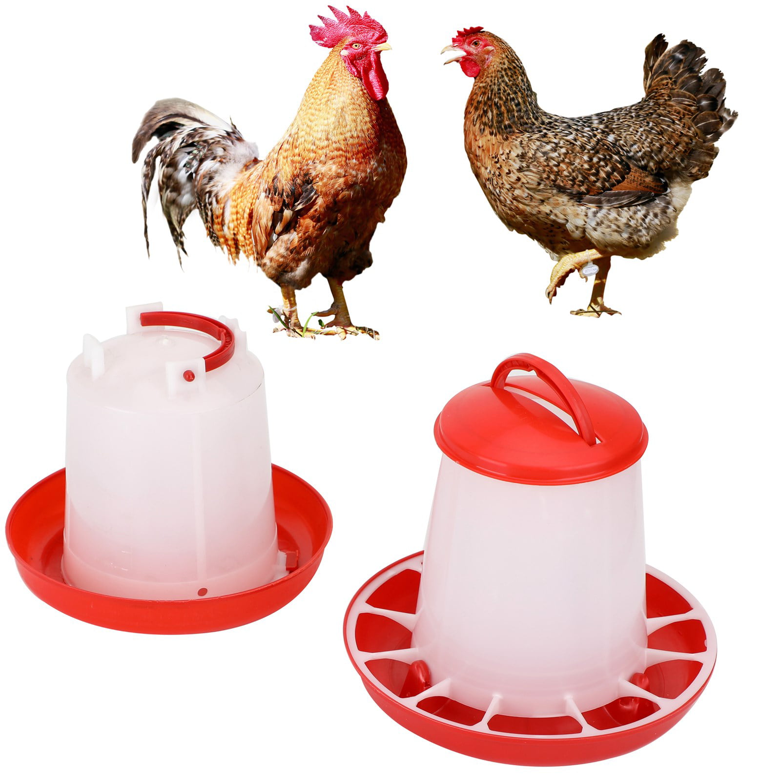 1.5kg Red Plastic Feeder Chicken Hen Poultry Drinkers Waterer with Lid & HandP~ 