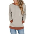 thumbnail image 2 of ITSAME Hoodie for Womens, Long Sleeve Pullover Color Block Fashion Drawstring Hooded Tops Khaki XL, 2 of 6