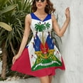 thumbnail image 3 of Haiti Haitian Flag Coat of Arms Red Women's Tank Dress V Neck Sleeveless Summer Sundress, 3 of 7