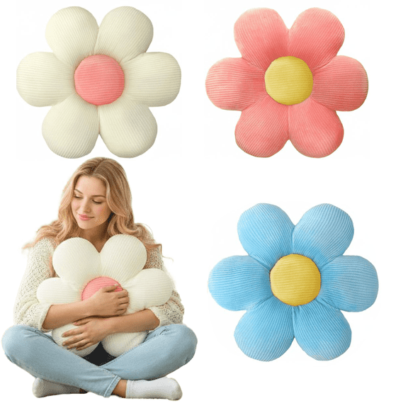 3 Pcs Flower Pillows Flower Shaped Throw Pillows Cute Daisy Plush Pillow Decorative Floor Pillow Seat Cushion for Bedroom Home Sofa Chair Couch Decor