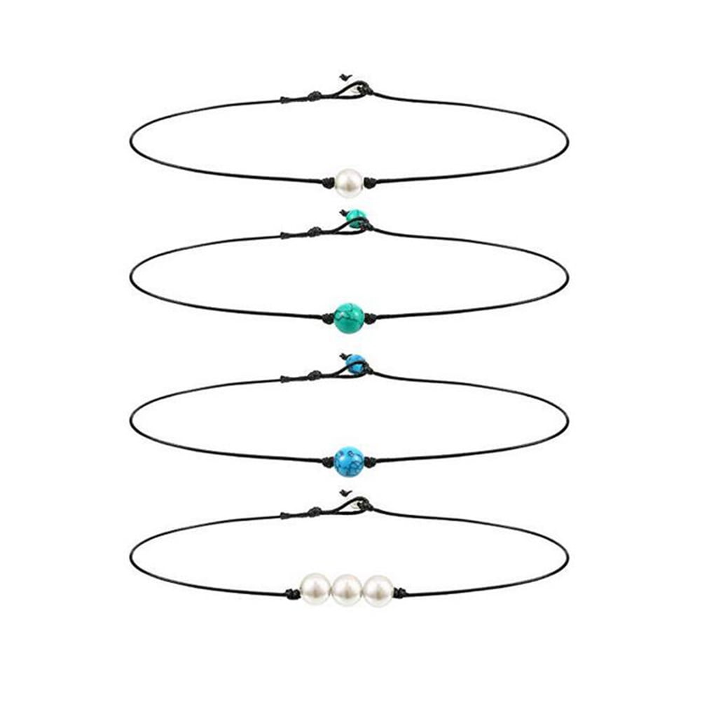 4Pcs Single Pearl Leather Cord Necklace Pearl Chocker Necklace Leather 4pcs-single-pearl-leather-cord-necklace-pearl-chocker-necklace-leather