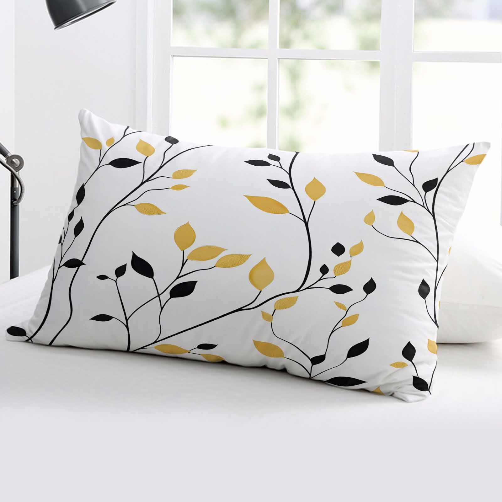 Yellow Black Leaves Throw Pillow Cover 20 x 36 Inch Decorative Pillow Cover Spring Botanical Branches Lumbar Pillowcase Seasonal Rectangle Cushion Case for Couch Sofa Bed Living Room