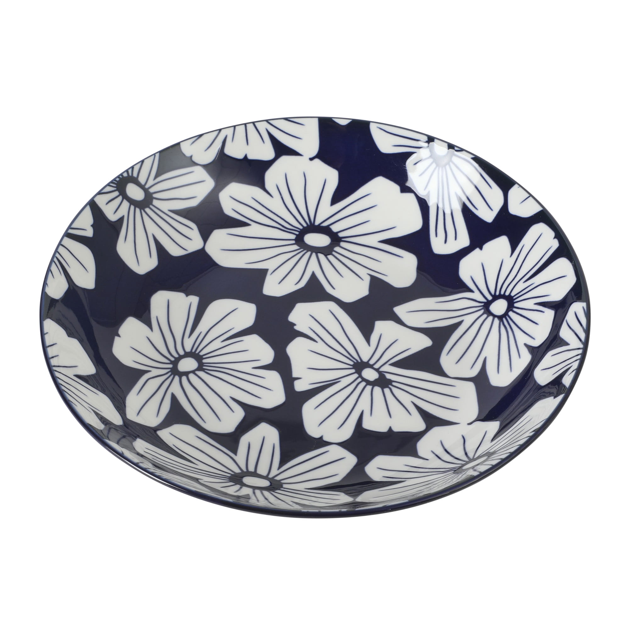 Gibson Home Heritage Sky 4-Piece Pasta Bowl Set, 8 Inch Round Stoneware Bowls, Blue & White Floral Design, Decorative Everyday Use