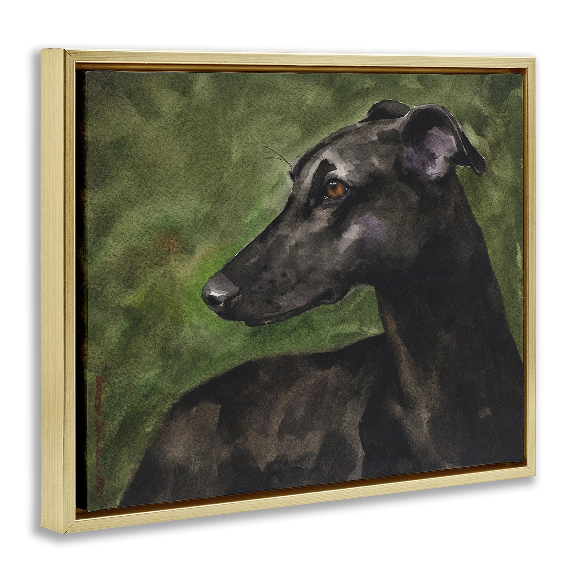 Stupell Industries Black Greyhound Portrait Gold Framed Floater Canvas Wall Art, design by George Dyachenko