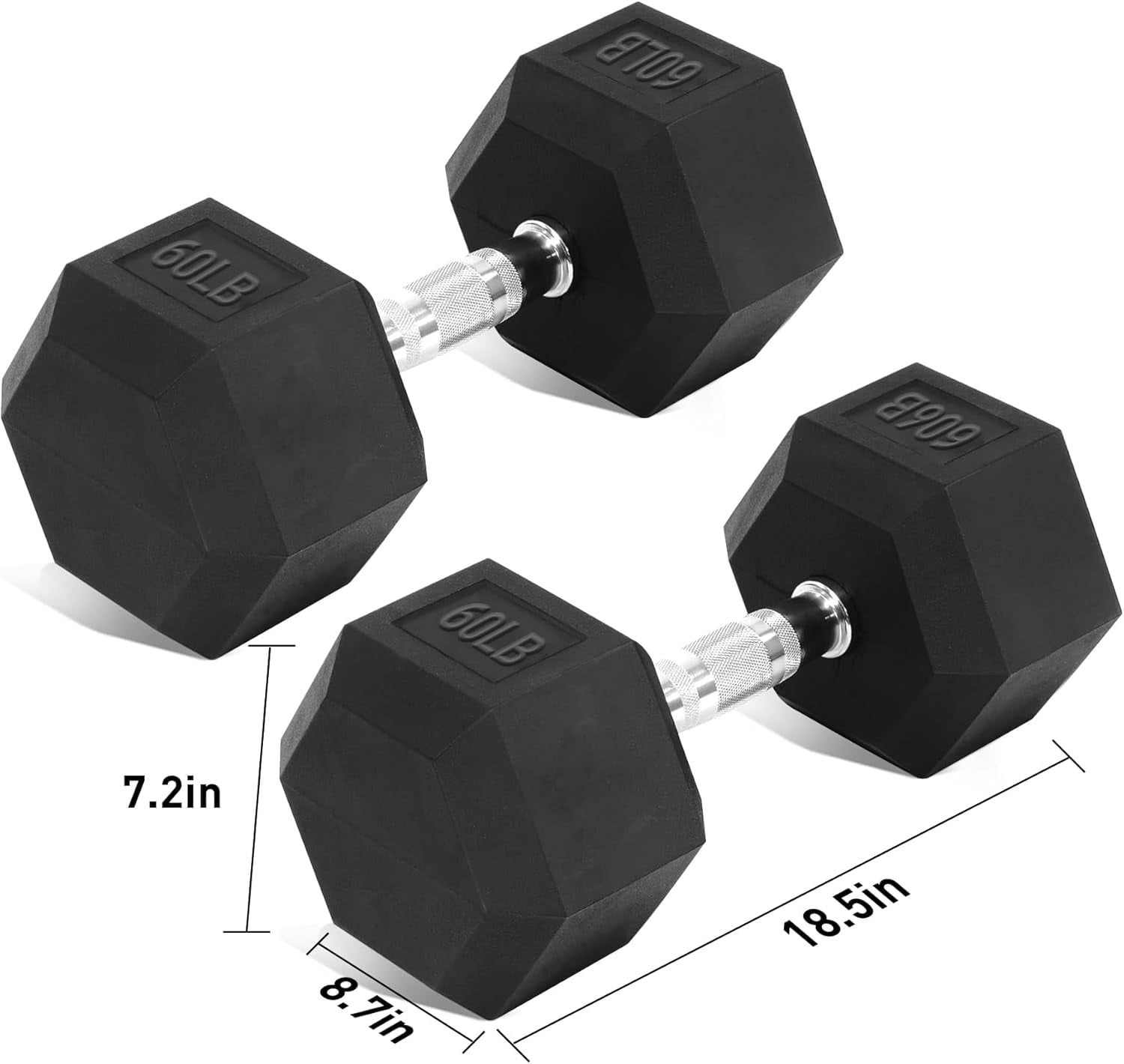 Heavy-Duty Hex Dumbbell Set (15-70LB) - Rubber Coated, Non-Roll Iron Weights for Home Gym, Strength Training & Muscle Building
