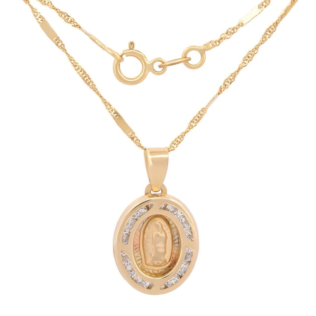 Cadena Medalla Virgen Casa del Anillo 1.3 Cm Oro Sólido 14K Amarillo