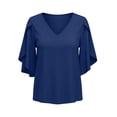 thumbnail image 4 of Zynoxe Womens 3/4 Ruffled Sleeve Tops Casual Solid Color V-neck Blouses for Daily Wear Summer Loose Flowy Business Work Shirt Tops Blue XL, 4 of 6
