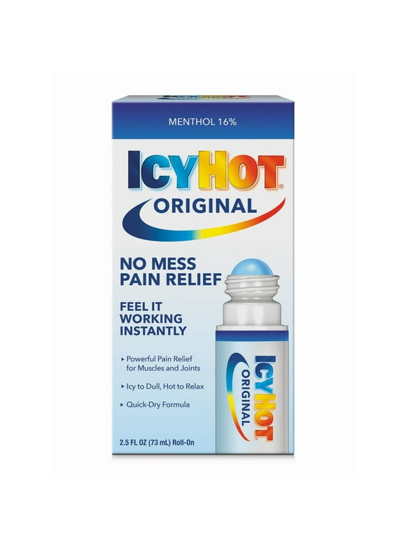Icy Hot Original Medicated Topical Pain Reliever Liquid and Numbing Muscle Rub for Joint Pain Relief, Roll-On Cream, 16% Menthol, 2.5 fl oz