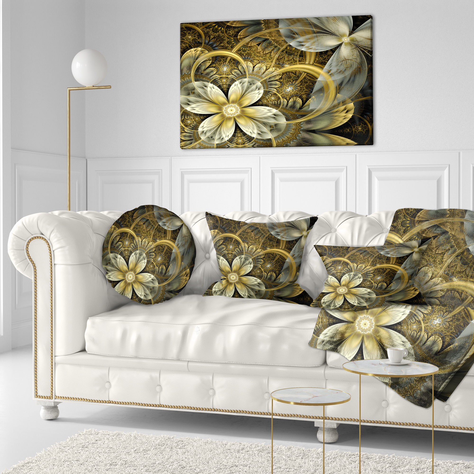 Designart Fractal Orange Yellow Flowers - Floral Throw Pillow - 12x20