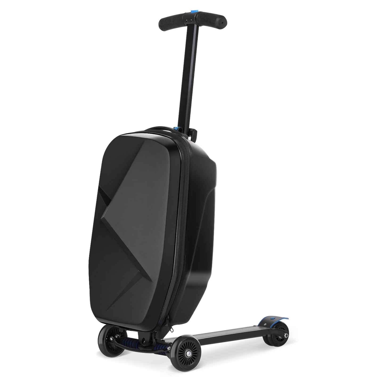 Advwin Scooter Luggage for Kids & Adults, Hardside Ride on Suitcase for Kids Ages 4-15 Multifunctional Lightweight Foldable Carry on Luggage with Wheels Ride on for Children Teenagers, Black