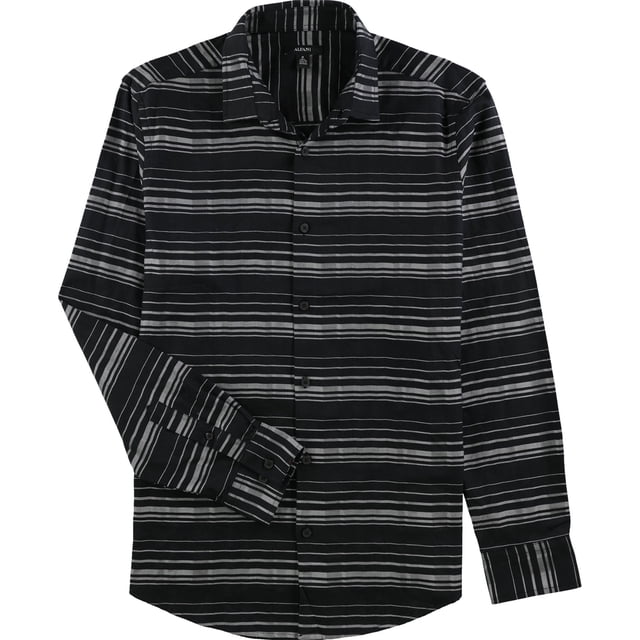 Camisa con Botones a rayas Alfani Hombre Negro Grande