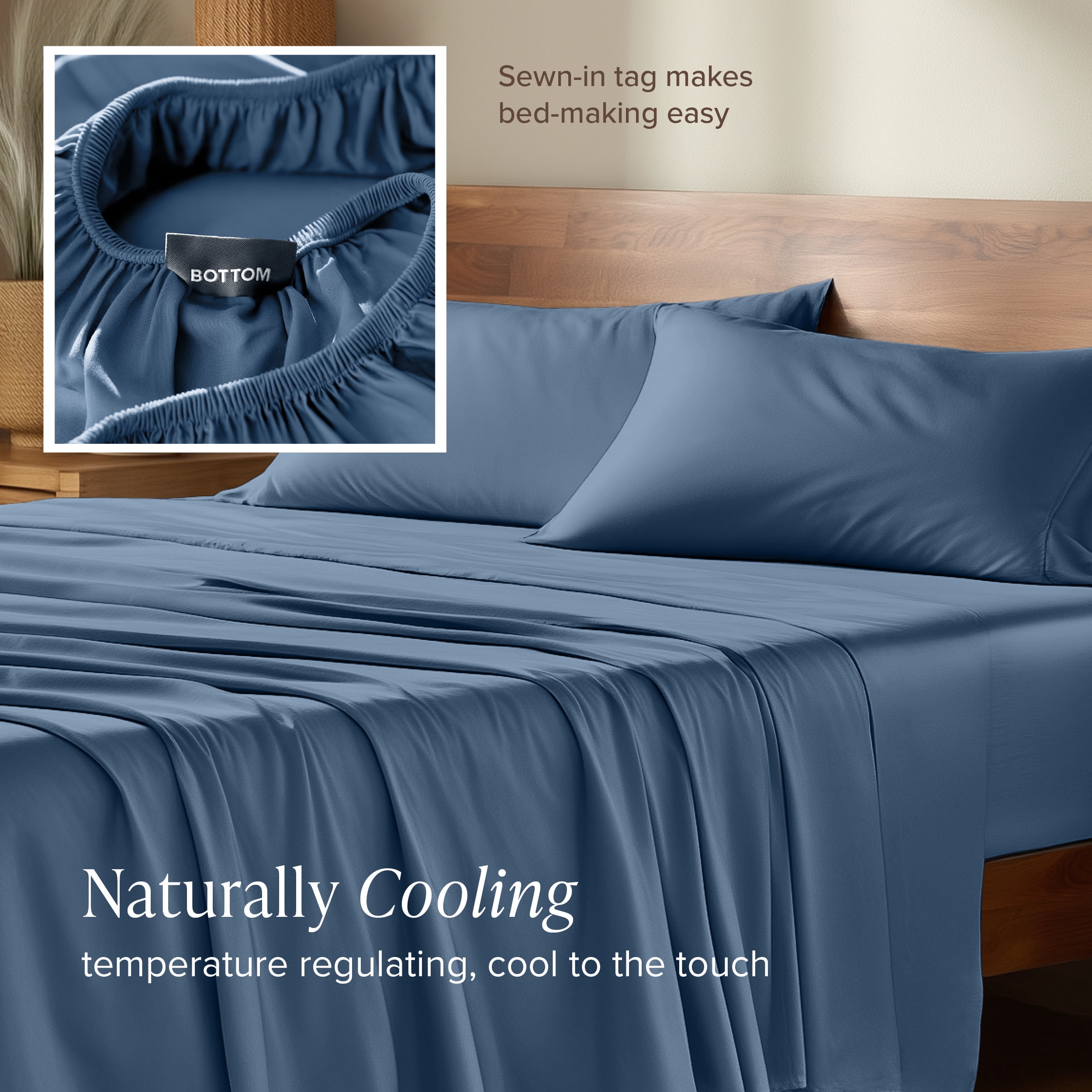 Bare Home Bamboo Sheet Set - Made from Rayon Fibers - Deep Pockets - 3 Piece - Twin XL, Coronet Blue