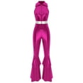 thumbnail image 3 of iiniim Women 70s 80s Disco Dance Metallic Shiny Sleeveless Jumpsuit for Halloween Party Hot Pink 3XL, 3 of 7