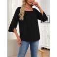 thumbnail image 3 of 3/4 Sleeve Tops for Women Casual Shirt Pleated Square Neck Tunic Blouse Dressy Split sleeve Loose T Shirts(Black M), 3 of 6