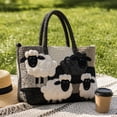 thumbnail image 4 of 3D Patchwork Sheep Quilted Tote Bag, Retro Patch Fabric Embroidery Large Handbag, Soft Casual Shoulder Bag for School Grocery Shopping Daily Travel, 4 of 7