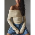 thumbnail image 6 of Women's Spring Solid Color Long Sleeve Off Shoulder Slim Knitwear, 6 of 9