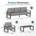 thumbnail image 4 of Aluminum Outdoor Patio Furniture Set with Height-adjustable Footrest for Lawn Porches Patio, 5-Seats All-weather Patio Sofa Sets with Coffee Table, Modern Outdoor Patio Conversation set, Grey, 4 of 9