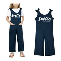 Girls Sleeveless Jumpsuit Navy Overalls with Side Pockets Summer Rompers for Girls Cute Clothes 5-6 Years Girls Fashion