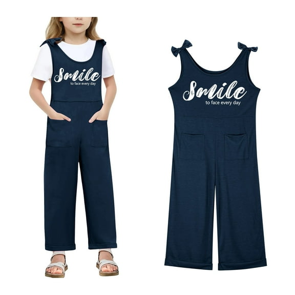 Girls Sleeveless Jumpsuit Navy Overalls with Side Pockets Summer Rompers for Girls Cute Clothes 5-6 Years Girls Fashion