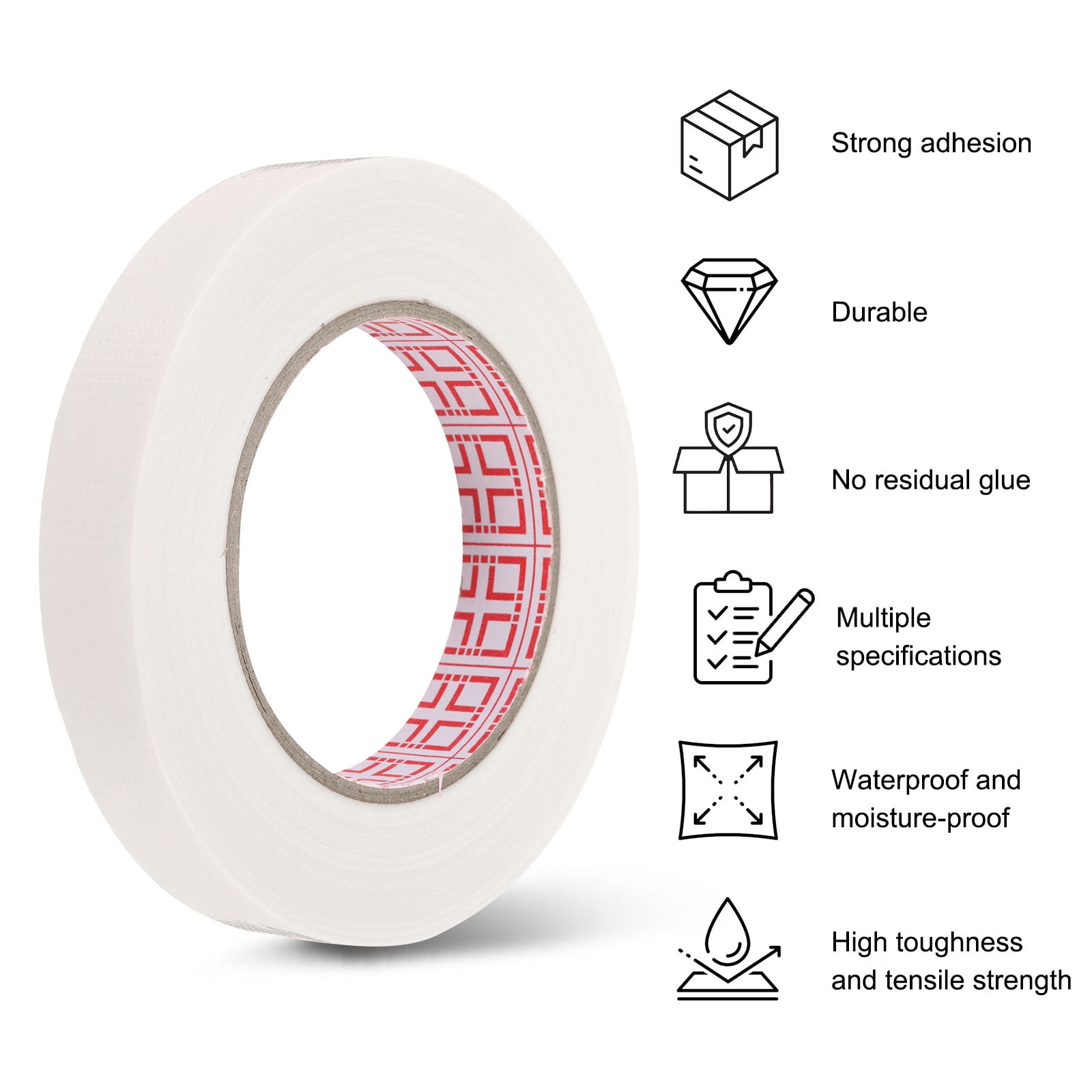 Uxcell 4 Rolls Wire Harness Cloth Tape 0.79"x164ft(20mmx50m) 0.2mm Thick Fabric High Adhesive Tearable Heat Resistant Tapes for Carpet Seaming Auto Cable Fixed, White