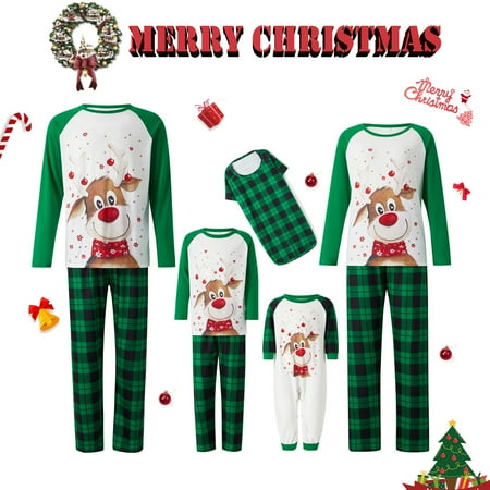 

Christmas Family Matching Pajamas Sets Deer Tops + Plaid Pants Xmas Sleepwear Holiday Loungewear Jammies Pjs Outfit